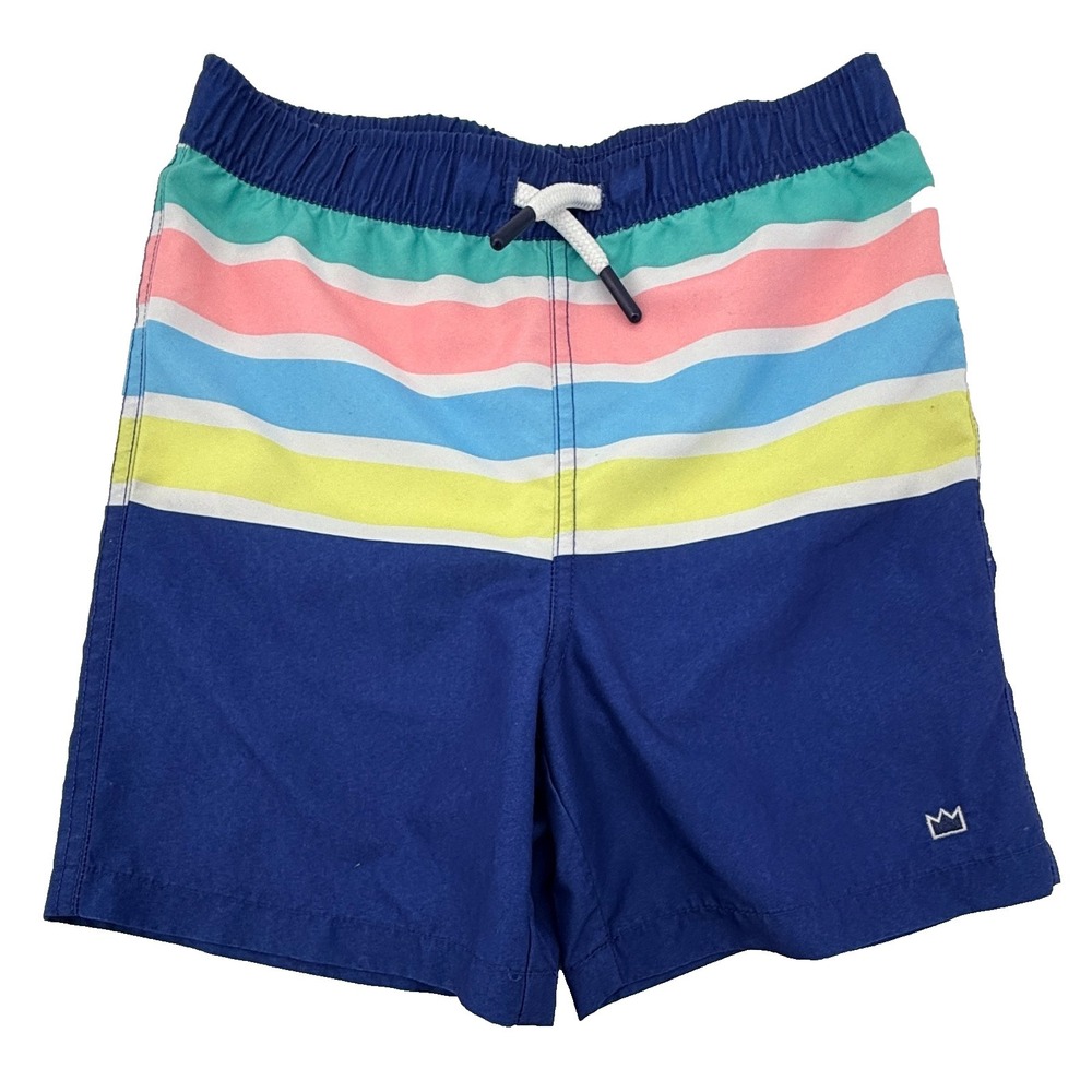 Crown & Ivy Kids Swim‎ Trunks Boys Size 5 Blue Striped Beach Shorts